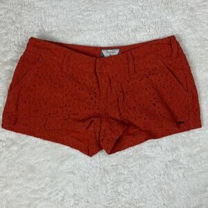 Volcom low rise burnt orange crochet overlay dressy shorts, size 0